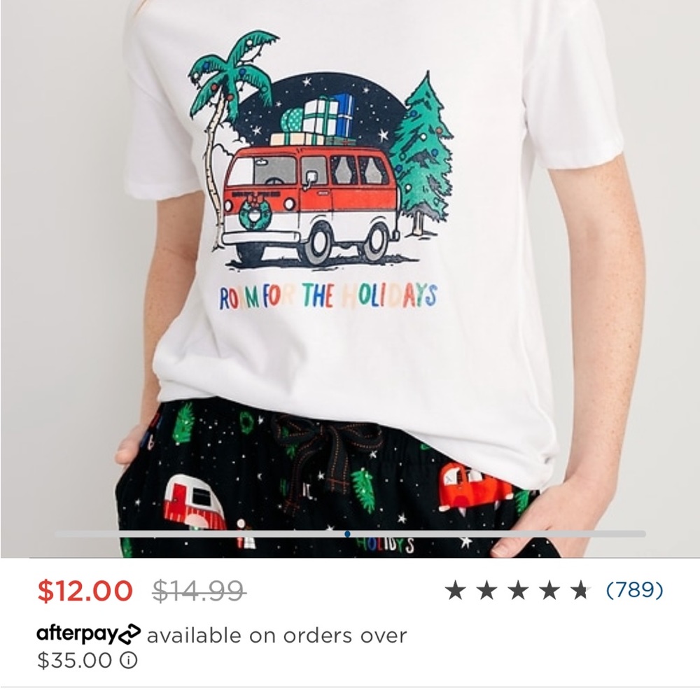 Old Navy 100% soft cotton jersey Holiday Camper Pajama Top. 2XL NWOT